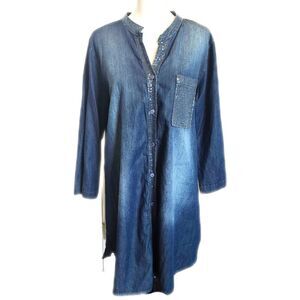 Carina Ricci Made In Italy Lyocell Blend Button Up Denim Mini Dress, Sequins, M